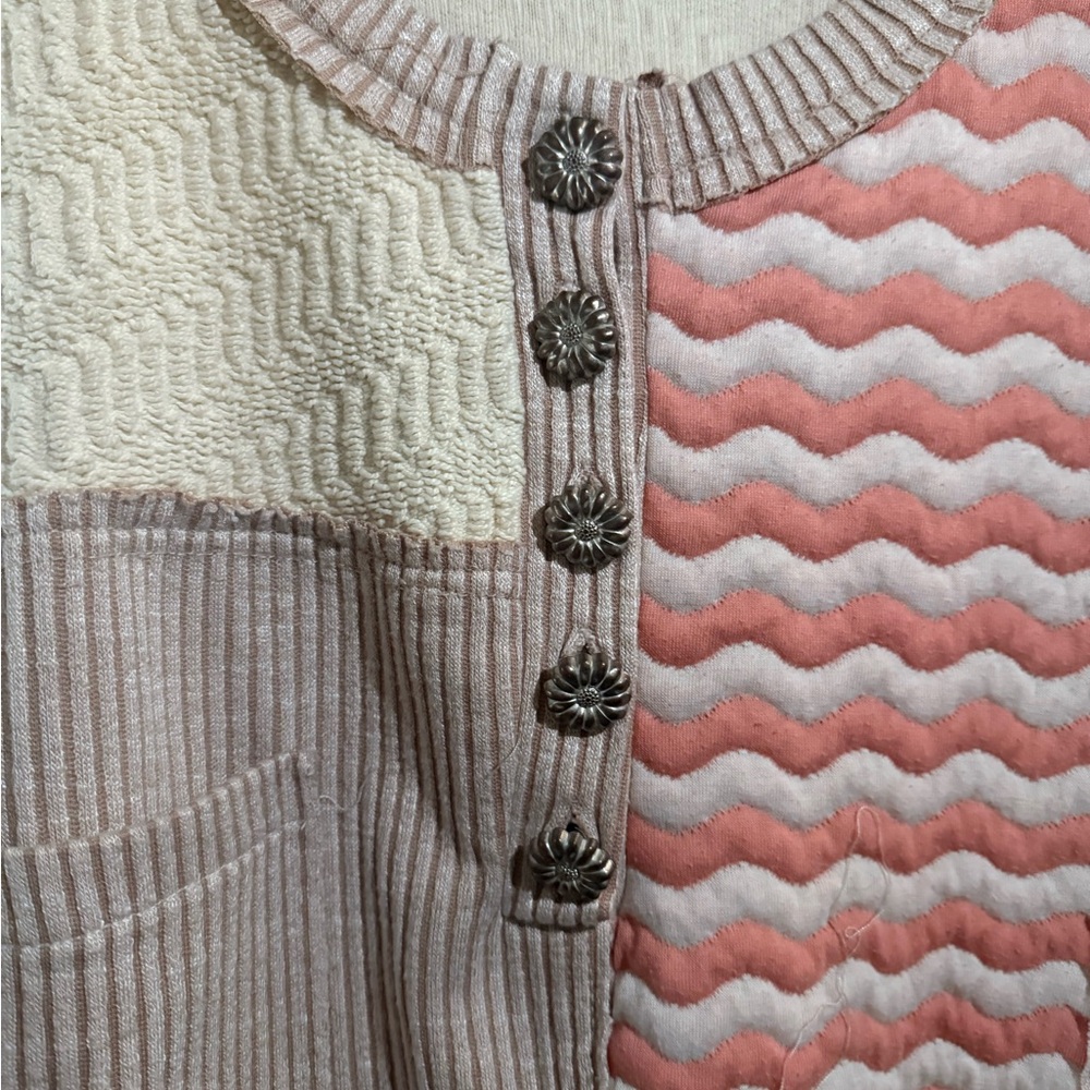 Pol Patchwork Button-Up Sweater - Cream And Pink - image 3